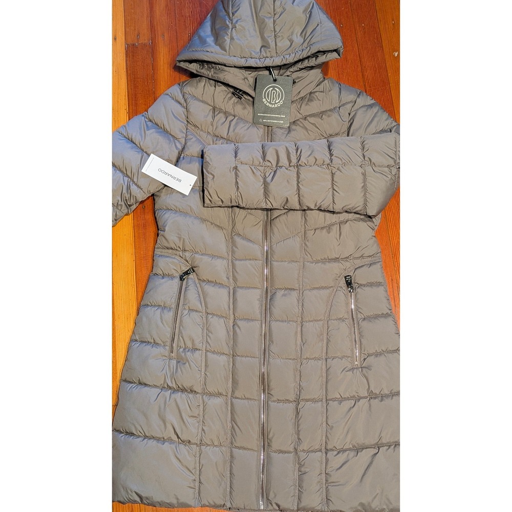 NWT Bernardo Womens Small 3 in 1 Long Puffer Coat Hooded Quilted Taupe